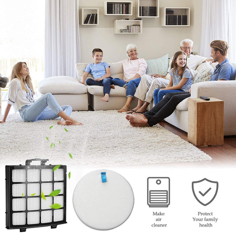 Family in living room with Replacement Filter Kit for Shark Vertex DuoClean PowerFin Upright Vacuum AZ2000 AZ2000W AZ2002