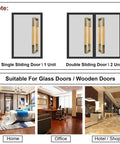 Diagram showing a Double Sided H Shape Push Pull Bar Handle for barn and sliding doors, suitable for glass and wooden doors.