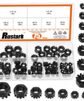 Must Have Keps Lock Nut Kit 75Pcs 8 Sizes 304 Stainless Steel with black hex nuts and washers in plastic box