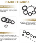 Kindroufly lock washer assortment kit, 1000 pcs, 9 sizes (M2–M12), alloy steel with black finish