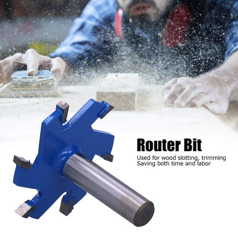 Solid Yg8 Alloy 6-Flute Router Bit With Tough Carbide Tip For Clean T Slot Wood Routing And Smooth Milling On Hardwood Projects Plus Long Lasting Durability, close-up view with flutes visible.