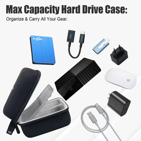 Straight Up Badass Desktop External Hard Drive Case Knockout Shell Cover For Seagate Expansion And Wd Elements My Book EasyStore Heavy Duty Anti Scratch Armor with various tech accessories.