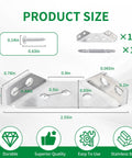 Diagram showing dimensions of Heavy Duty Stainless Steel Triangle Corner Connectors Set Of 10 with pre-drilled holes and screws.