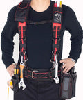 Man wearing Premium Padded Tool Belt Suspenders With Magnetic Clips Heavy Duty Work Gear Tough As Nails 1680D Ballistic Nylon