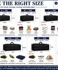 Size chart for Extra Large Foldable Duffle Bag For Travel And Moving, 100L XXL Gear Tote comparison with other sizes