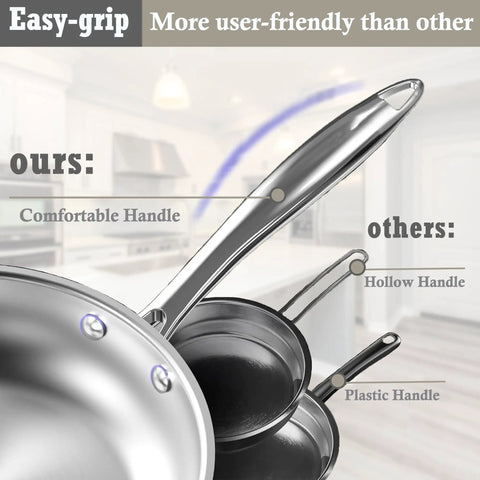 Six Piece Stainless Steel Pots And Pans Set With Nonstick Coating showing comfortable handle design