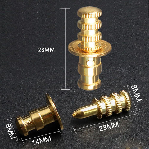 Gold Zinc Alloy Table Bolt Sleeve Connectors Kit, 15 Pcs Dowel Pins With Sockets, dimensions shown for extension tables and cabinets