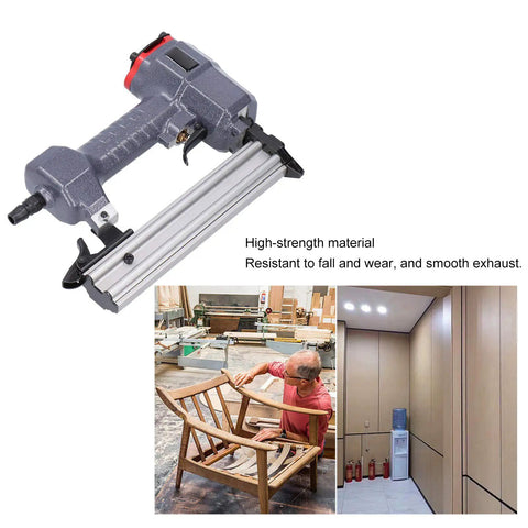 Professional Brad Nailer With Low Air Consumption And Snag Free Performance Offers Fast Power With Ergonomic Comfort Grip Handle shown from the side.