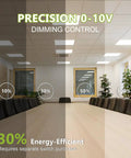 Conference room with 2 Pack 2x2 LED Flat Panel Ceiling Light Duo, showcasing dimming control from 10% to 100% at 5200 Lumens.