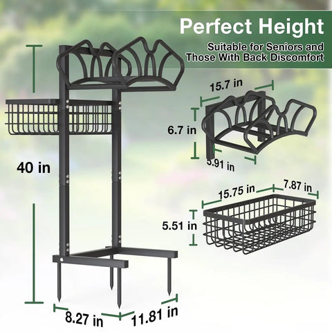 Upgraded Garden Hose Holder With Large Basket Heavy Duty And Sturdy Base Freestanding Hose Stand dimensions