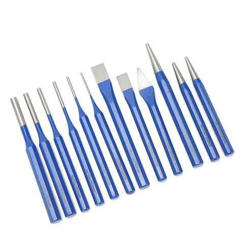 Heavy Duty Workhorse 12 Piece Chisel And Punch Kit In CRV Chrome Vanadium Steel Heat Treated For Engraving And Punching