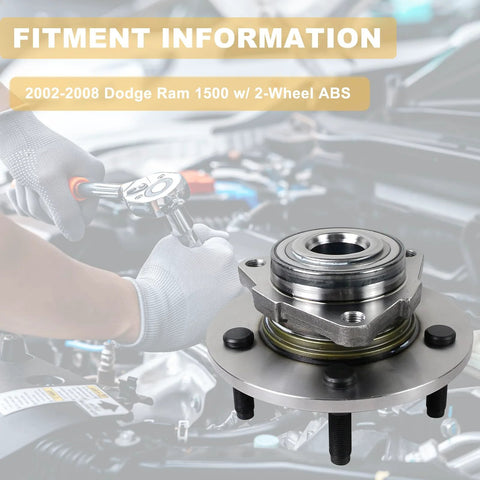 Front Wheel Hub and Bearing Assembly Pair for 2002 2003 2004 2005 2006 2007 2008 Ram 1500 2WD ABS Direct Replacement OEM Quality