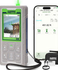 Outdoor Pro Laser Measuring Tool With 495 Ft Range Green Beam Camera Bluetooth P2P Tech Free App IP68 Rugged Build Micro USB Hand Strap And Pouch Precision To One Sixteenth Inch Ideal For Real Estate Pros And Build Crews, laser meter with app screen