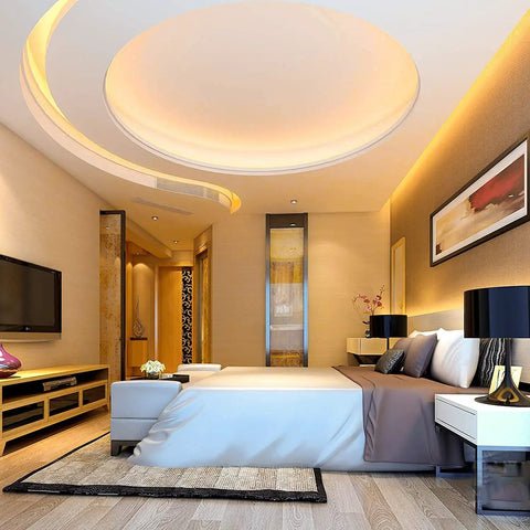 Modern bedroom with ceiling light using 82Ft Dimmable LED Rope Lights With Double Row Lit Warm White 3000K