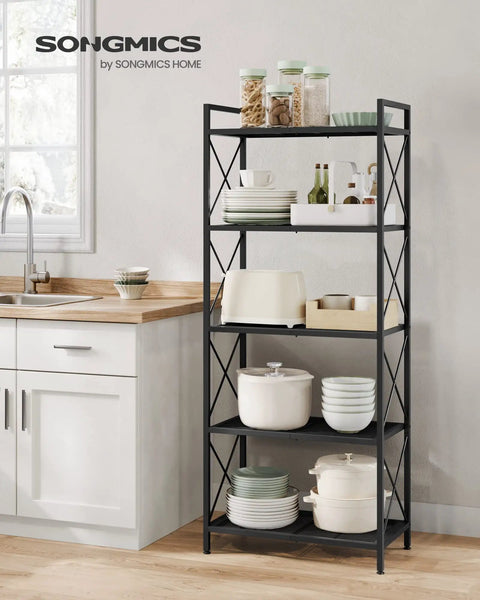 Kick The Clutter To The Curb With This No Sweat 5 Tier Steel Storage Rack Featuring Reinforced X Side Frames For Effortless Entryway Kitchen Bathroom Organization