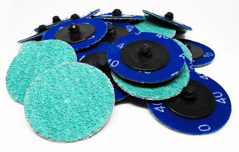 2 Inch Quick Change Green Zirconia Pro Grade Sanding Discs With R Type Backing For Drill And Die Grinder Deburring Polishing Rust Removal On Metal 25 Pack 40 Grit