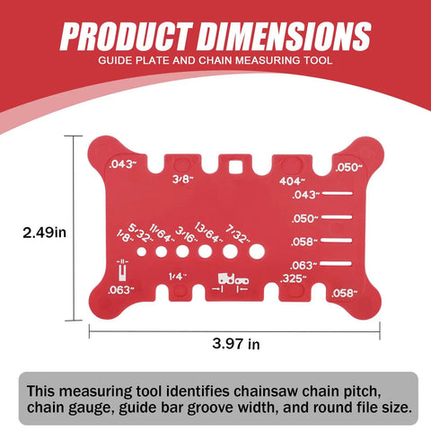 Chainsaw Chain Measuring Tool Kit 2 Pack For Pitch Gauge Bar Groove Width And File Size Compact Red Universal Compatibility