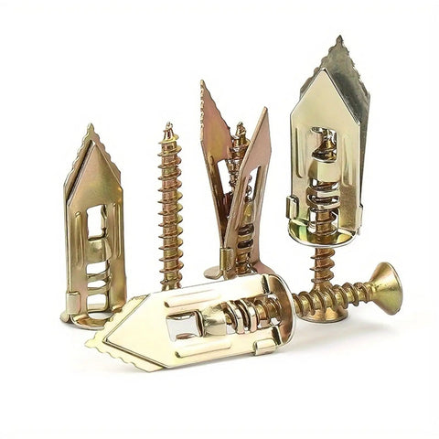 Heavy Duty Self Drilling Drywall Anchor And Screw Kit, 50 Piece Set For Fast DIY Home Fixes, Mounting In Wood Or Drywall, Strong Metal Anchors For Hanging Shelves And More. Gold metal drywall anchors and screws set