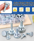 Dang Good Grip Smooth Rolling Knurled Thumb Screws M3 M4 M5 M6 M8 assorted zinc plated flat head fasteners in display box.