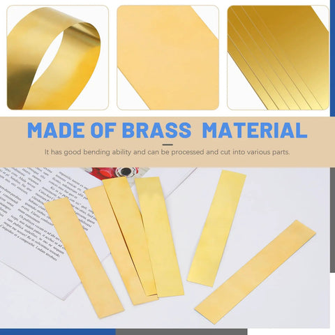 Brass Shim Stock Set, 18 Pcs Rectangular Shims 5.9 x 0.98 Inch With 6 Thicknesses From 0.002 to 0.015 Inch, brass strips shown.
