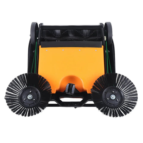 Deturprostore Walk Behind Floor Sweeper 27 Inch Wide Manual Push Broom Clean Up Garage Patio Deck With Big Dustpan. Foldable Handle Adjustable Height For Indoor Warehouse Outdoor Use No Electricity Needed Super Easy To Store