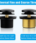 Matte Black Tub Drain Kit With Brass Tip Toe Bathtub Drain Trim Set And Two Hole Overflow Cover, showing drain dimensions.