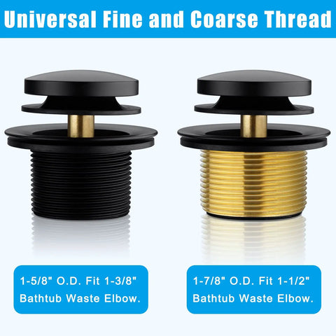 Matte Black Tub Drain Kit With Brass Tip Toe Bathtub Drain Trim Set And Two Hole Overflow Cover, showing drain dimensions.