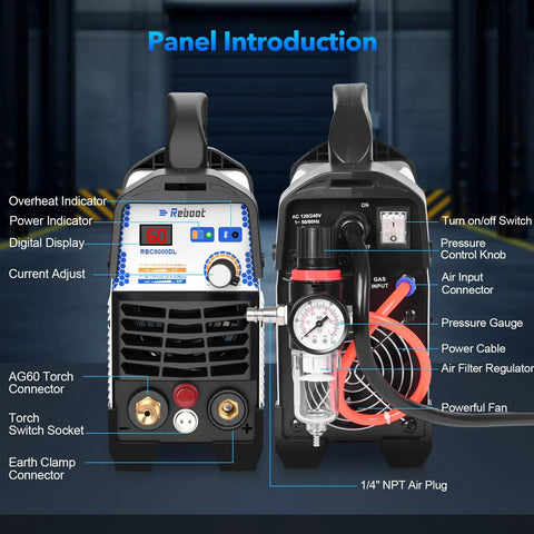 Upgraded 60Amp Plasma Cutter With Dual 120 And 240V Inverter IGBT High Frequency Non Touch Arc Start 2025 Model, front and back view
