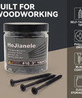 Three Inch Self Tapping Wood Screws Kit With 100 Pieces Number Ten Flat Head Phillips Drive Black Heavy Duty Deck Screws For DIY Projects And Easy Home Repairs Built Tough. Jar of 3-inch black #10 Phillips wood screws