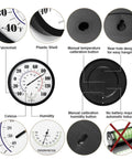 10 Inch Indoor Outdoor Thermometer With Large Readout No Battery Needed Calibrates Automatically In About 3 Hours Built In Temperature And Humidity Sensor For Home Garden Patio And Outdoor Decor Black, front and back