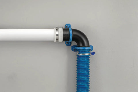 Dust Right Schedule 40 PVC Adapter for 2 inch PVC to two and a half inch shop vac hose fittings showing secure connection