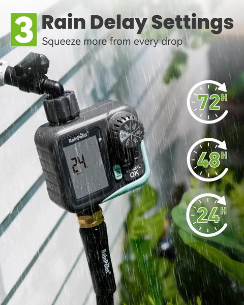 Sprinkler Timer With Cycle And Soak For Garden Hose No Guesswork Automatic And Manual Watering With Rain Delay Programmable Irrigation System display