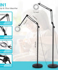 10X Magnifying Floor Lamp With Light And Stand, fully extended, showcasing adjustable height from 31.5 to 70.9 inches with clamp base.