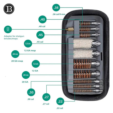 The Ultimate 19Pc Universal Gun Cleaning Kit With Tactical Brush And Sturdy Tools Perfect For Hasty Field Fixes And Daily Maintenance Surefire Way To Tame Your Firearm Gear Without The Bigger Hassle. 19-piece kit in case for .22 to 12 GA brushes