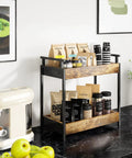 Two Tier Countertop Coffee Station Organizer Rack for Coffee Bar Essentials and Condiment Storage, Wood Shelf on counter