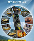 2 In 1 Cordless Tire Inflator And Air Blower Portable Air Compressor With Light And Power Bank 150 PSI surrounded by usage icons
