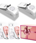 Pink 4 Pack Portable Door Locks with Door Stop Alarms for Extra Privacy and Home Security, boxed set with pink gift wrap