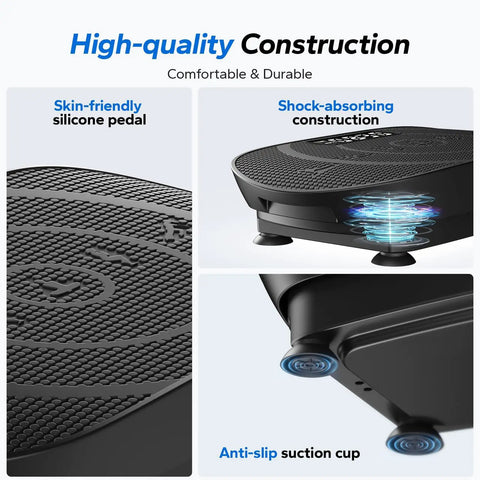 Vibration Plate Fitness Machine For Total Body Workout At Home With Auto Mode featuring silicone pedals and shock-absorbing features