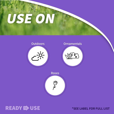 Insect Control Systemic Granules Ready To Use No Fuss Water Resistant guide showing use on outdoors, ornamentals, roses.