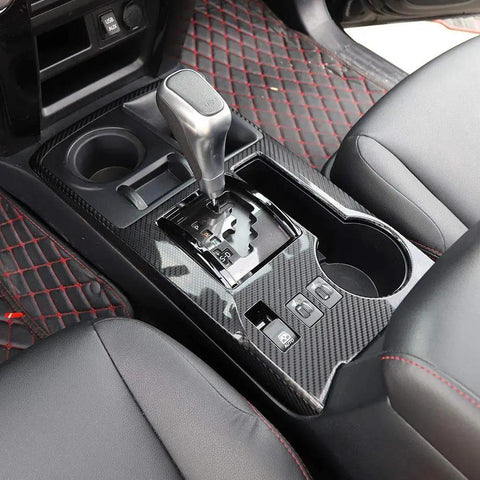 Dope ABS Carbon Fiber Gear Panel And Shifter Console Upgrade Revamps Your Toyota 4Runner Ride With Fresh Cockpit Trim And Slick Transmission Shield For 2010 To 2026 Models, showing gear shifter in carbon fiber trim.