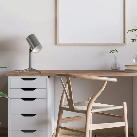 2 Light Desk Lamp Set in Matte Black With Matte Brass Accents, 19 Inch Sleek Modern Task Lamps on a desk in an office