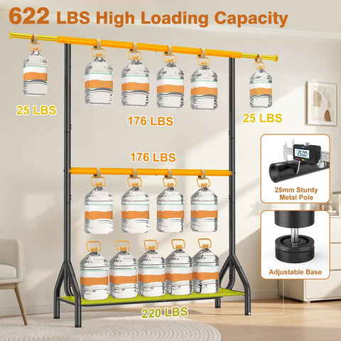 Built Like A Boss Double Rod Clothing Rack In Matte Black Steel, Handles Up To 622 Lbs Dead Flat With Zero Flex, Tall Garment Rack With Roomy Storage Shelves For Your Whole Closet Setup Today