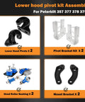 Lower Hood Pivot Kit, Pivot Bolt Kit, Upper Pivot Bracket Kit For 377 378 379 Trucks Replacement M134708R M134708L assembly overview