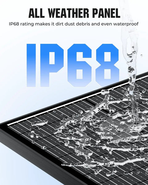 100 Watt N Type Monocrystalline Solar Panel With 18BB Tech For RVs Marine Rooftops And Off Grid Homes 12V High Efficiency PV Module Delivers 24 Percent Plus Output For Camper Trailers Boats Farm And Home Power showcasing water resistance IP68 rating