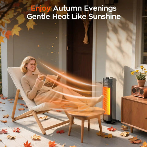 Infrared Tower Patio Heater 1200W With Instant Heat And Sun Like Cozy Warmth, IPX5 Waterproof, 27 Inch Space Heater On Patio