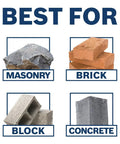 Visual guide showing materials: masonry, brick, block, concrete for Speed-X SDS-Max Carbide Rotary Hammer Bit For Concrete Drilling