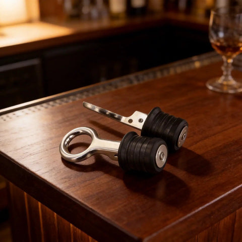 1-1/4 Inch Drainage Outlet Seal with stainless steel body and rubber core, displayed on wooden table