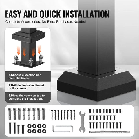 Heavy Duty Carbon Steel Outdoor Stair Handrail Kit Featuring Classic Retro Arch Design installation accessories and steps for ease of use.