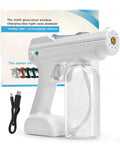 Smooth Operator Handheld Electric Steam Gun Rechargeable Fogger And Vaporizer with large bottle and USB charging cable.