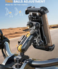 Motorcycle Phone Mount With Metal Extension Arm And Dual Vibration Dampeners For 4.7 To 6.7 Inch Phones installed on handlebar